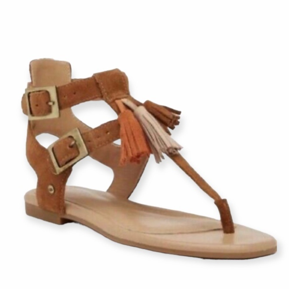 UGG Lecia Flip Flop Boho Sandals Tassel Suede Brown Fringe Bohemian Womens Sz 5